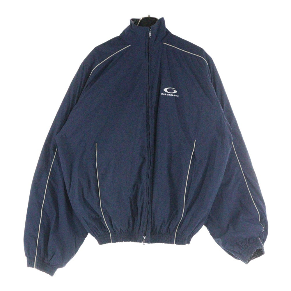 BALENCIAGA(バレンシアガ) 24AW スポーツアイコンロゴ リバーシブル レザー ナイロン トラックジャケット ブラック/ネイビー 808809 TR032