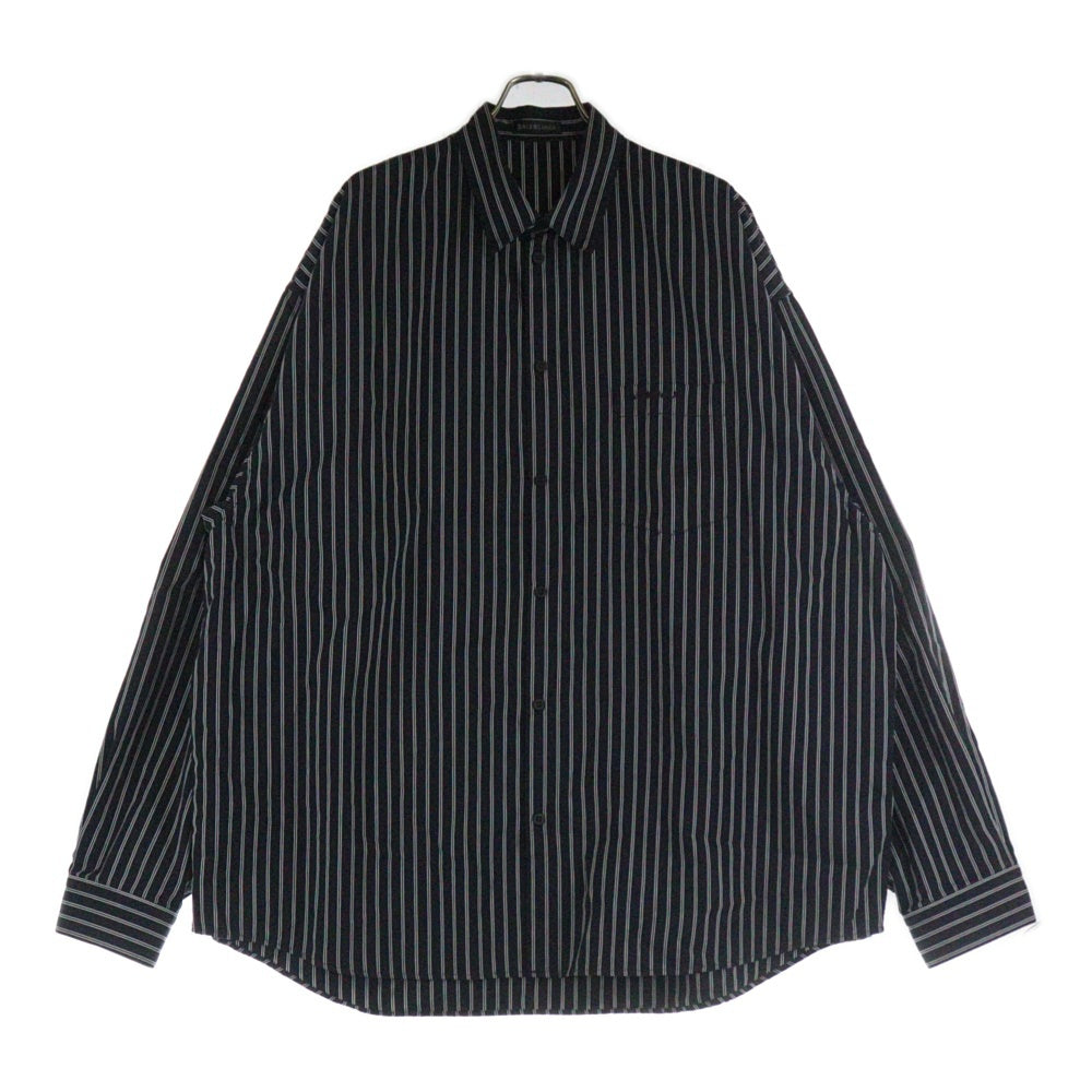 BALENCIAGA(バレンシアガ) Flatground Shirt 814598 TRM23 ドッキング ストライプ 長袖シャツ ブラック