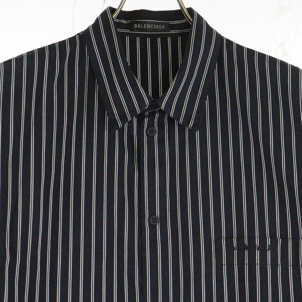 BALENCIAGA(バレンシアガ) Flatground Shirt 814598 TRM23 ドッキング ストライプ 長袖シャツ ブラック