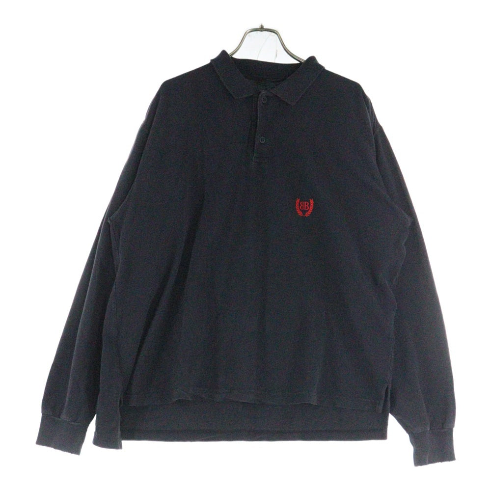 BALENCIAGA(バレンシアガ) 25SS Laurel Destroyed Polo Shirt 828529 TSVC7 ロングスリーブクラシックポロシャツ 長袖シャツ ブラック