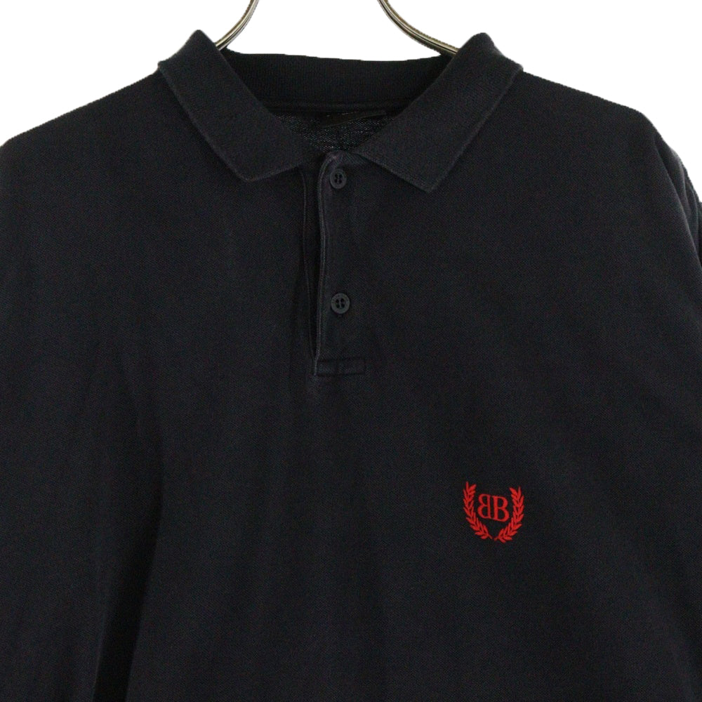 BALENCIAGA(バレンシアガ) 25SS Laurel Destroyed Polo Shirt 828529 TSVC7 ロングスリーブクラシックポロシャツ 長袖シャツ ブラック