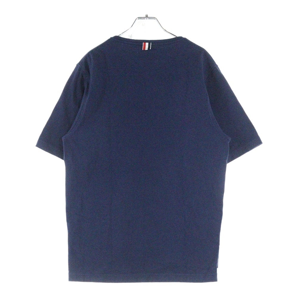 THOM BROWNE(トムブラウン) Vネック ストライプコットン半袖Tシャツ 01111C5007 ネイビー