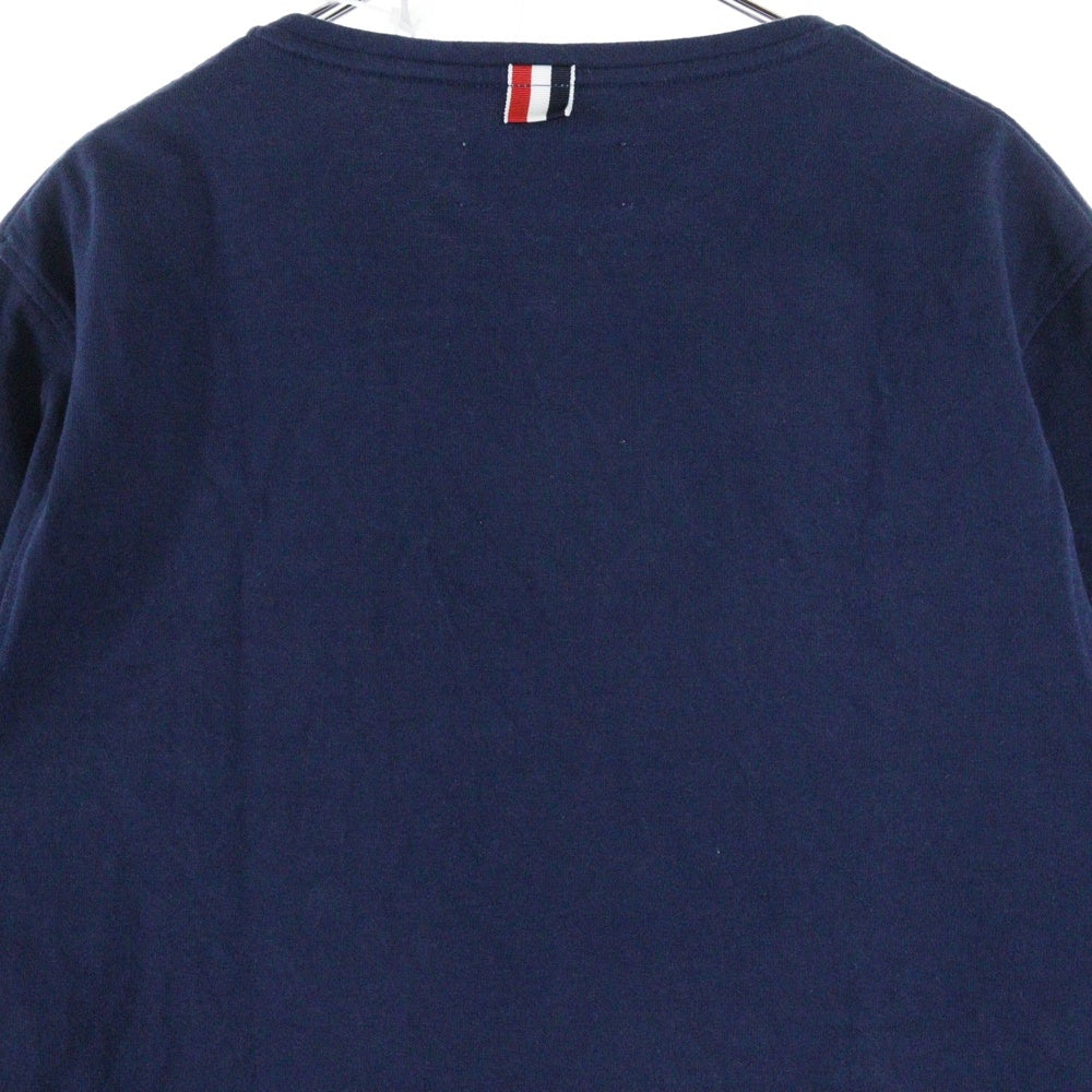 THOM BROWNE(トムブラウン) Vネック ストライプコットン半袖Tシャツ 01111C5007 ネイビー