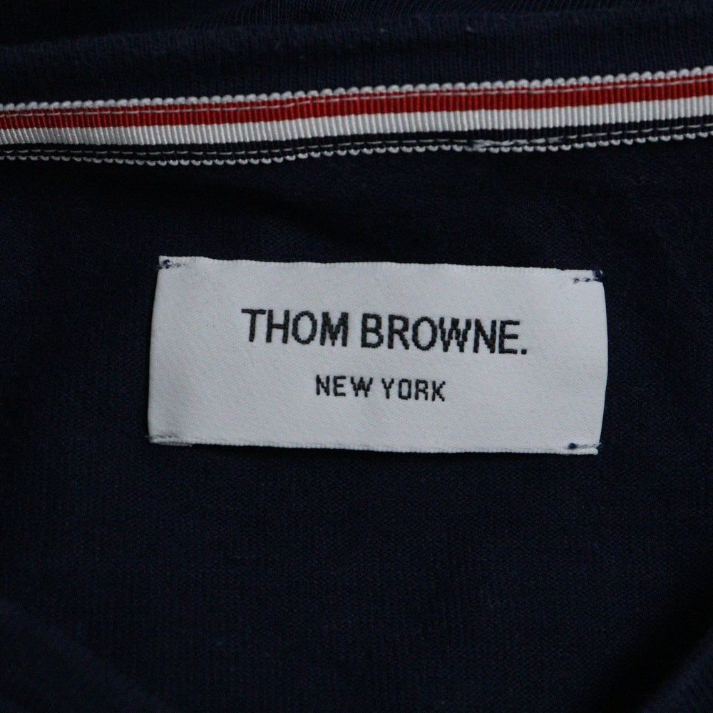 THOM BROWNE(トムブラウン) Vネック ストライプコットン半袖Tシャツ 01111C5007 ネイビー