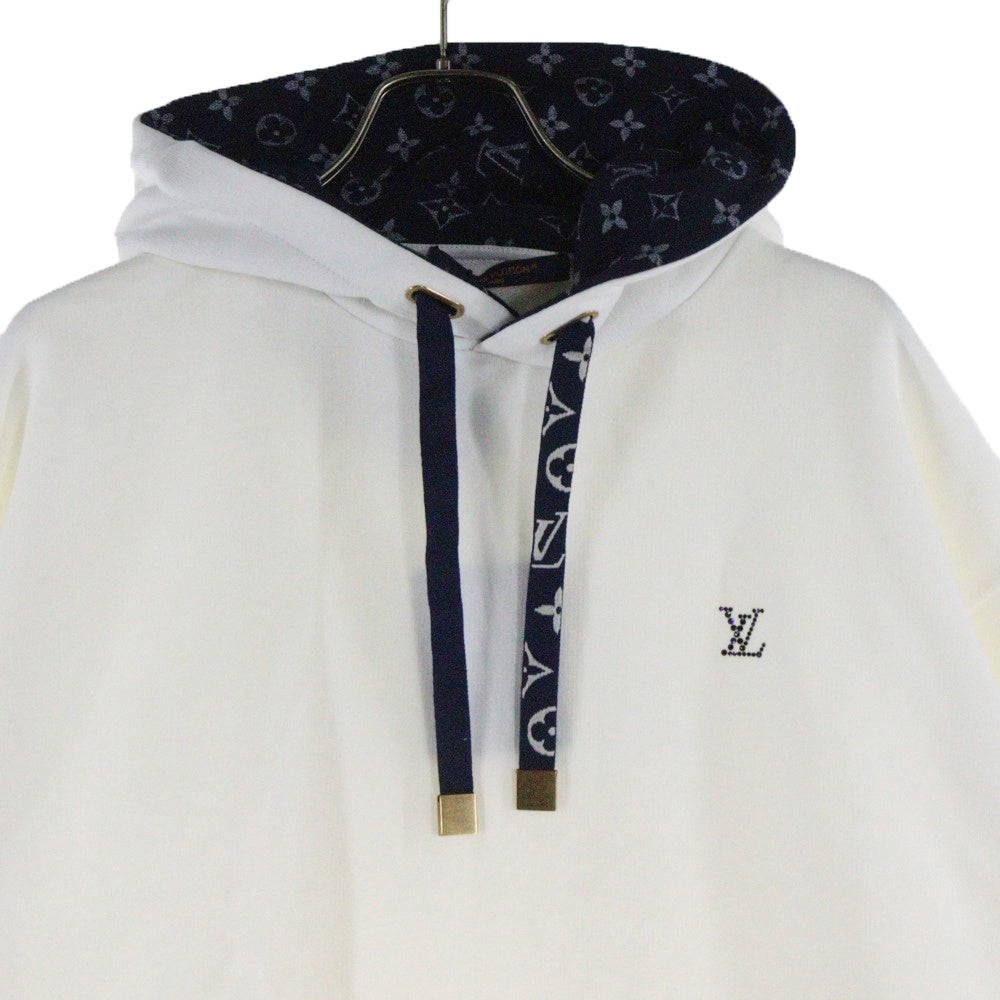 LOUIS VUITTON(ルイヴィトン) 25SS LVラインストーンロゴ モノグラムドローコードスウェットパーカー フーディ RM252MQ ZA8 HSY25W ホワイト