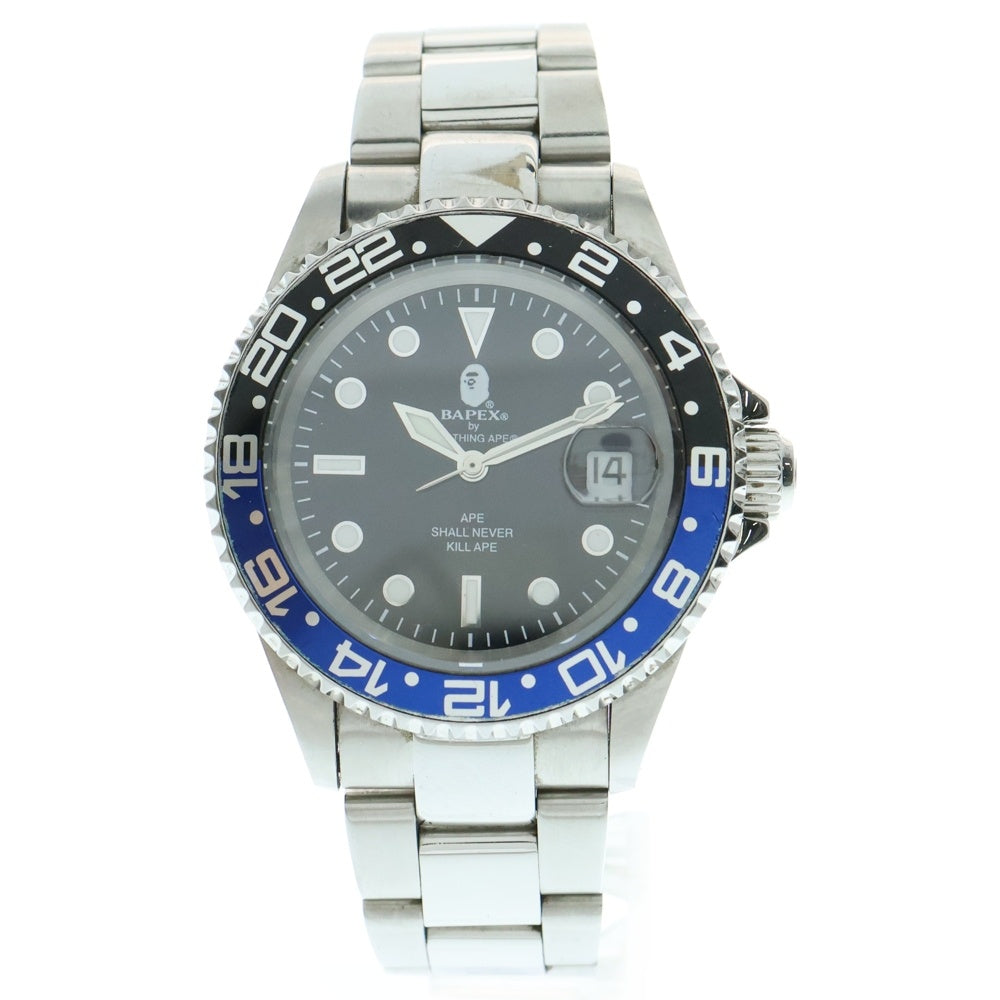 A BATHING APE(アベイシングエイプ) T002 BAPEX 自動巻き 腕時計 黒文字盤 シルバー
