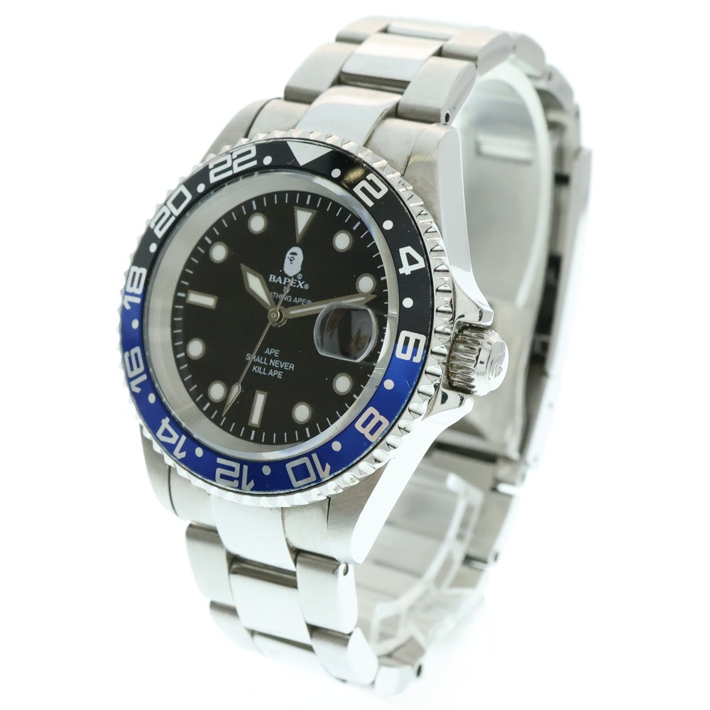 A BATHING APE(アベイシングエイプ) T002 BAPEX 自動巻き 腕時計 黒文字盤 シルバー