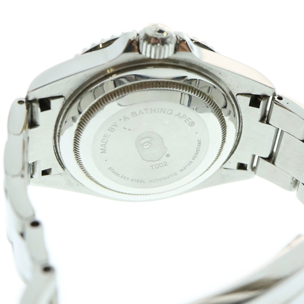 A BATHING APE(アベイシングエイプ) T002 BAPEX 自動巻き 腕時計 黒文字盤 シルバー