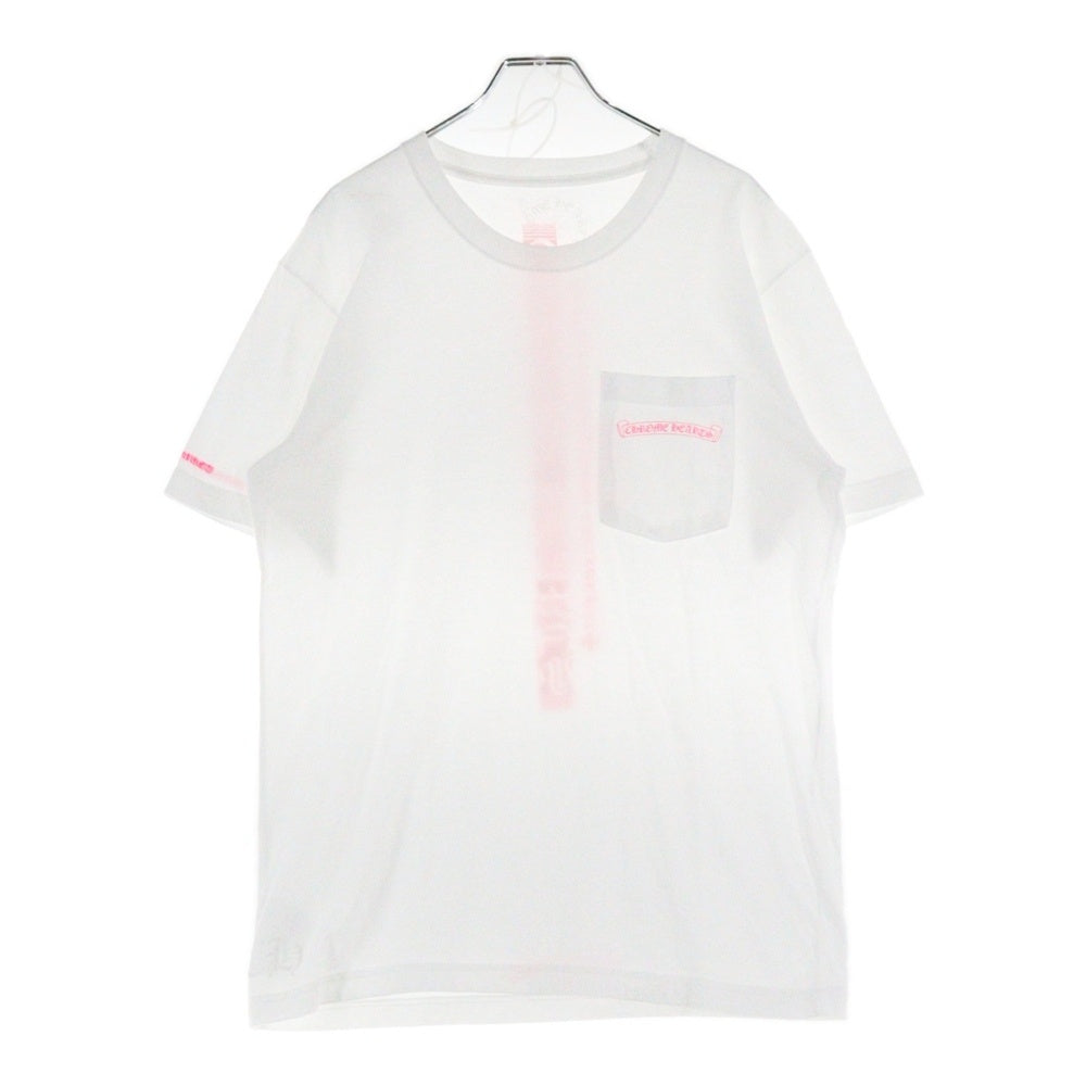 CHROME HEARTS(クロムハーツ) Neon Pink Stripe Logo Tee ネオンピンク ストライプロゴプリント クルーネック半袖Tシャツ カットソー ホワイト/ピンク