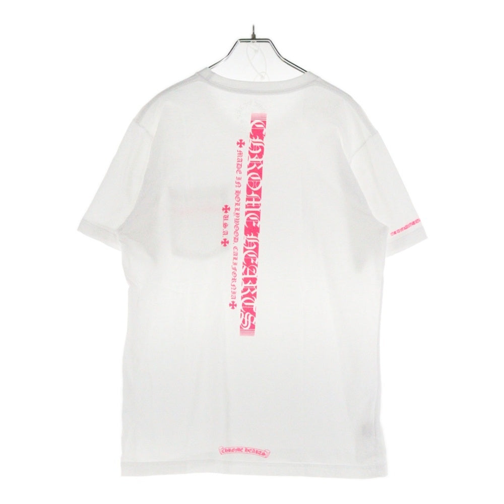 CHROME HEARTS(クロムハーツ) Neon Pink Stripe Logo Tee ネオンピンク ストライプロゴプリント クルーネック半袖Tシャツ カットソー ホワイト/ピンク