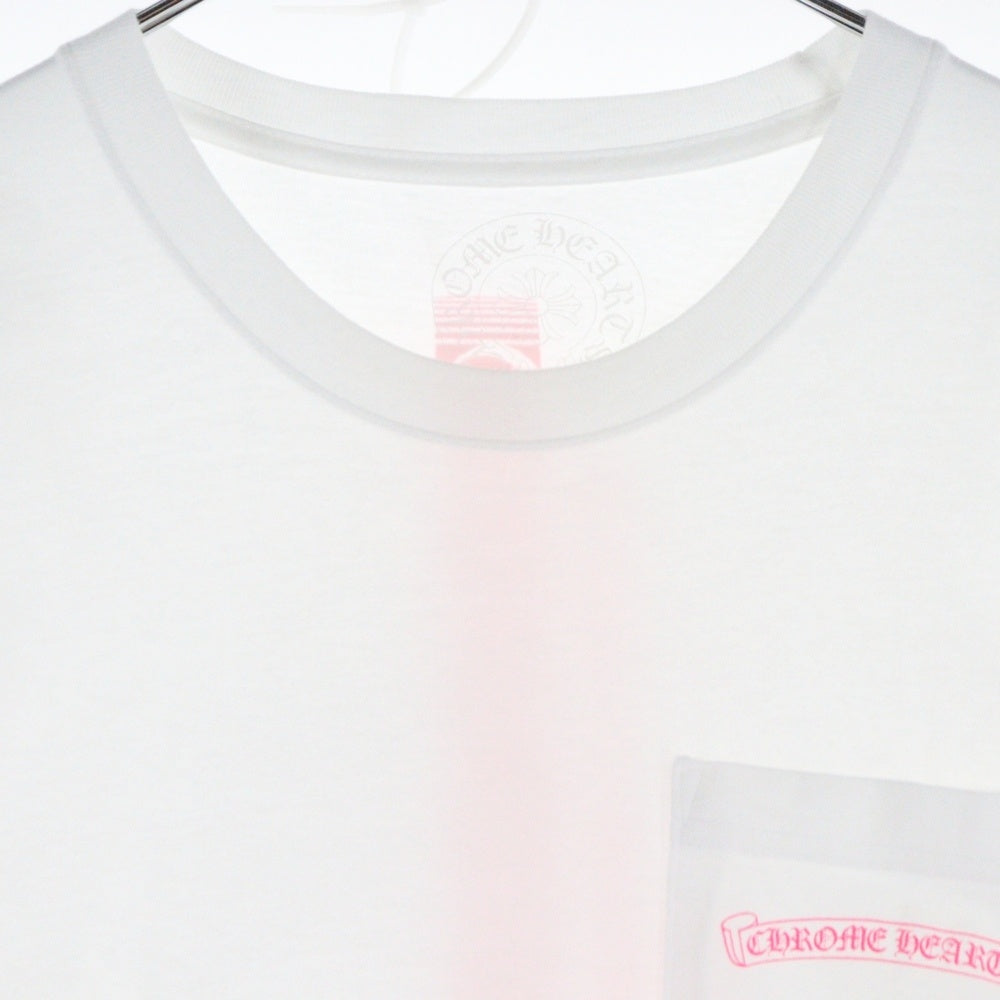 CHROME HEARTS(クロムハーツ) Neon Pink Stripe Logo Tee ネオンピンク ストライプロゴプリント クルーネック半袖Tシャツ カットソー ホワイト/ピンク
