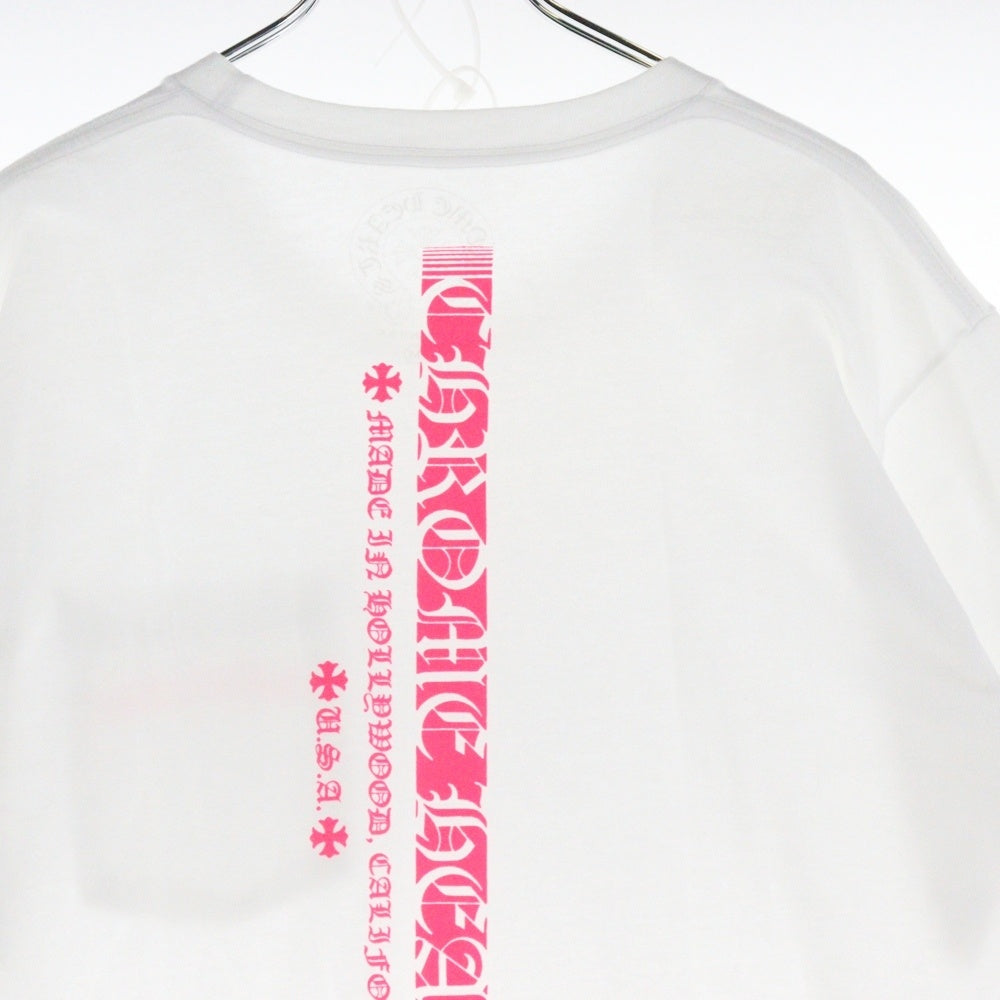 CHROME HEARTS(クロムハーツ) Neon Pink Stripe Logo Tee ネオンピンク ストライプロゴプリント クルーネック半袖Tシャツ カットソー ホワイト/ピンク