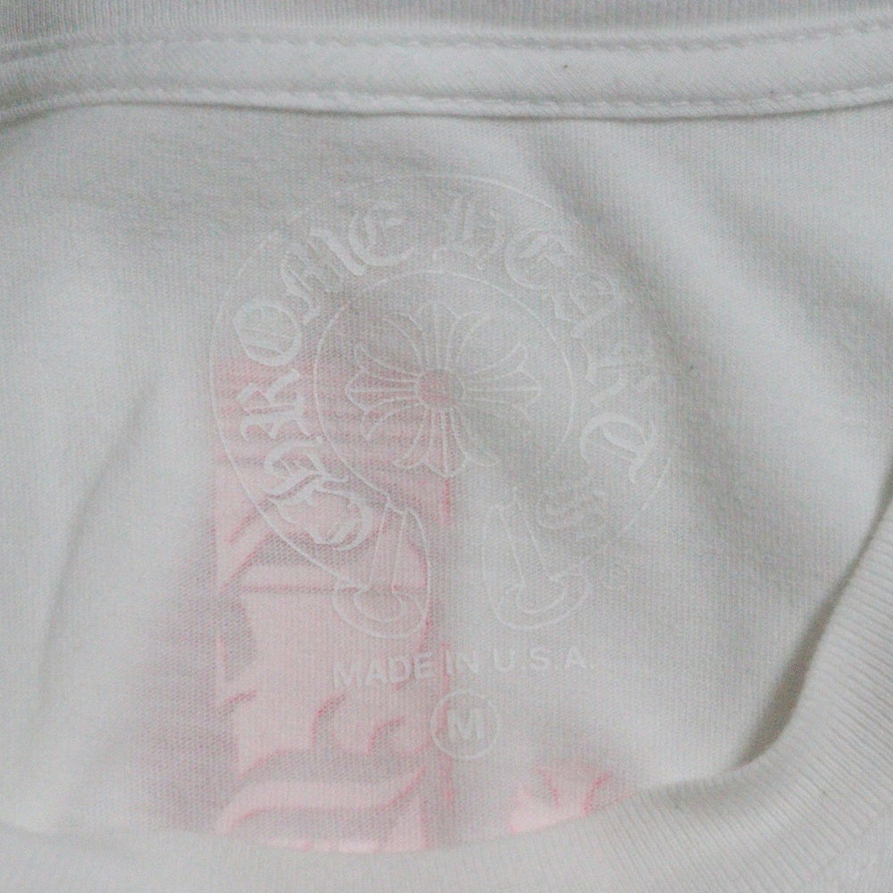 CHROME HEARTS(クロムハーツ) Neon Pink Stripe Logo Tee ネオンピンク ストライプロゴプリント クルーネック半袖Tシャツ カットソー ホワイト/ピンク