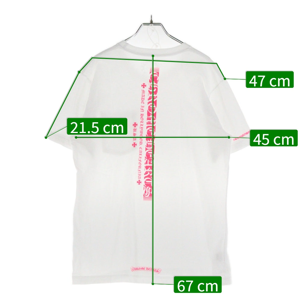 CHROME HEARTS(クロムハーツ) Neon Pink Stripe Logo Tee ネオンピンク ストライプロゴプリント クルーネック半袖Tシャツ カットソー ホワイト/ピンク