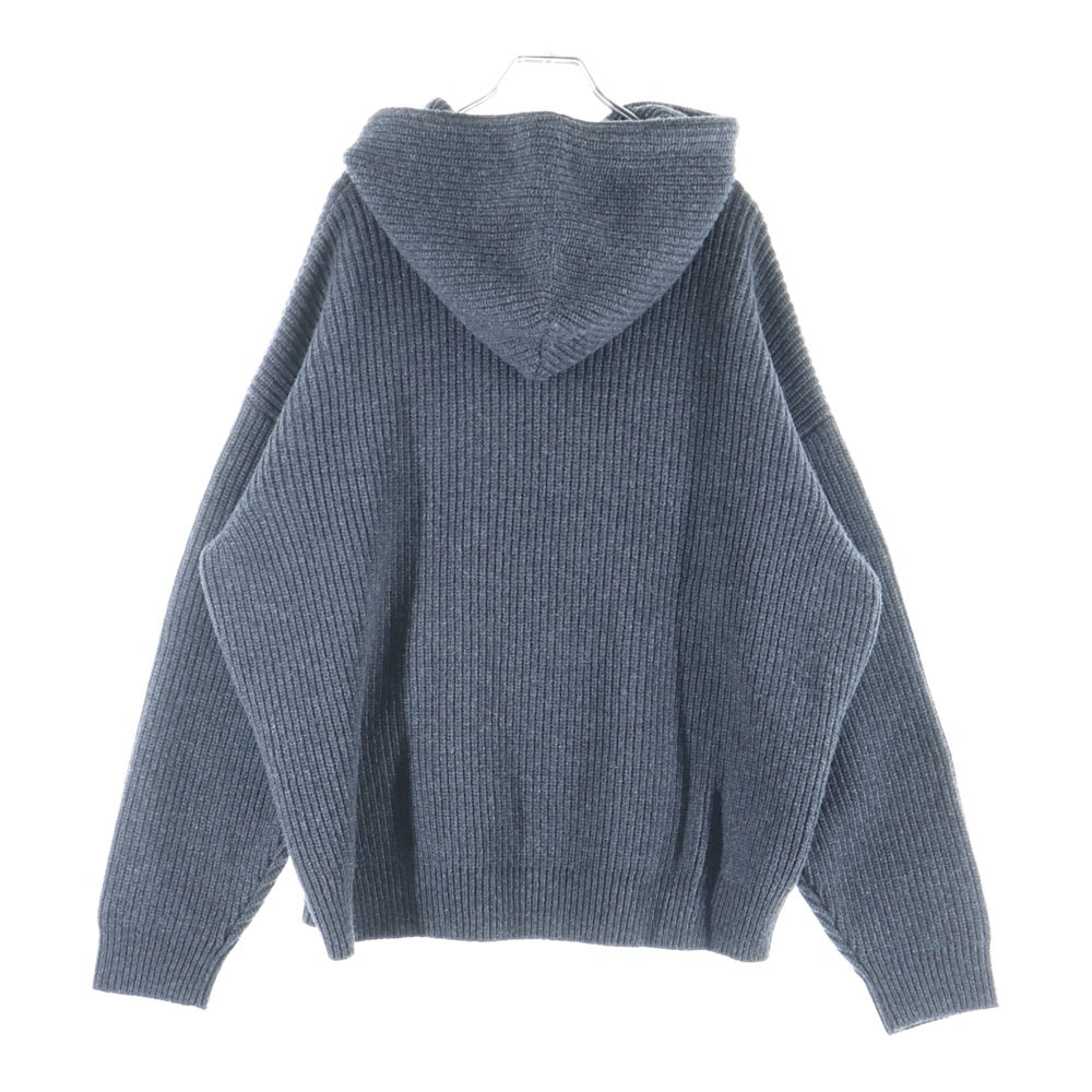 CELINE(セリーヌ) 21AW HOODED SWEATER IN RIBBED WOOL リブ編みウール ロゴワッペンプルオーバーニットパーカー 2A85W423P グレー
