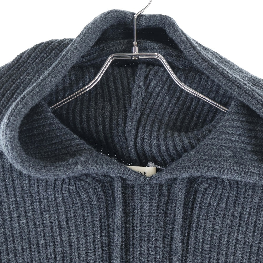 CELINE(セリーヌ) 21AW HOODED SWEATER IN RIBBED WOOL リブ編みウール ロゴワッペンプルオーバーニットパーカー 2A85W423P グレー