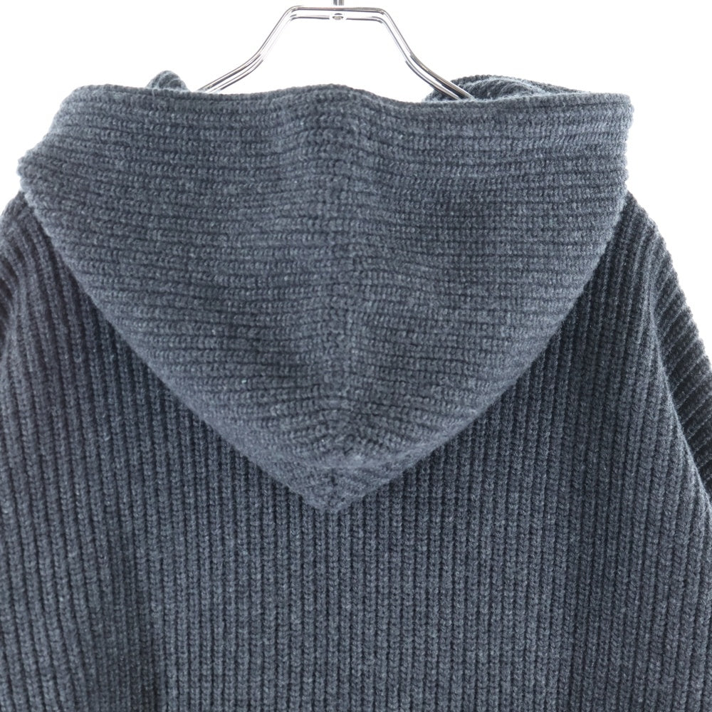 CELINE(セリーヌ) 21AW HOODED SWEATER IN RIBBED WOOL リブ編みウール ロゴワッペンプルオーバーニットパーカー 2A85W423P グレー