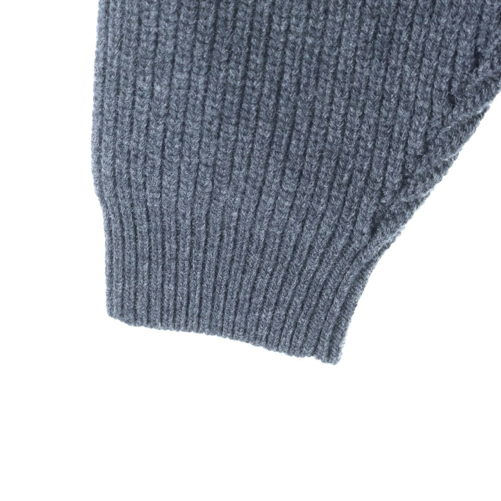 CELINE(セリーヌ) 21AW HOODED SWEATER IN RIBBED WOOL リブ編みウール ロゴワッペンプルオーバーニットパーカー 2A85W423P グレー
