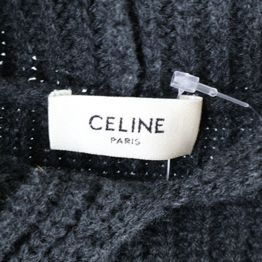 CELINE(セリーヌ) 21AW HOODED SWEATER IN RIBBED WOOL リブ編みウール ロゴワッペンプルオーバーニットパーカー 2A85W423P グレー