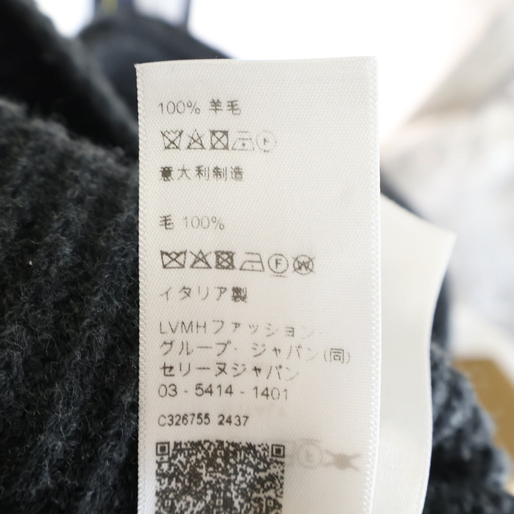 CELINE(セリーヌ) 21AW HOODED SWEATER IN RIBBED WOOL リブ編みウール ロゴワッペンプルオーバーニットパーカー 2A85W423P グレー