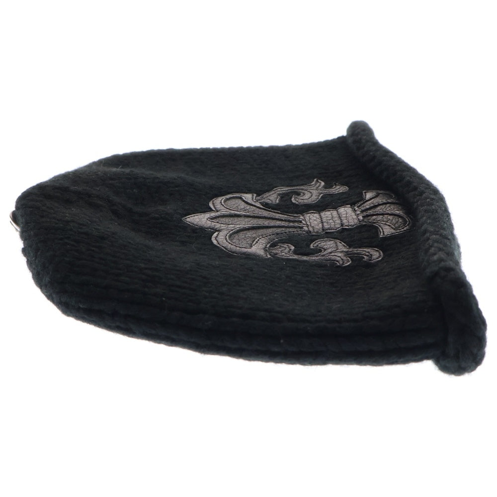 CHROME HEARTS(クロムハーツ) CASHMERE BS FLARE BEANIE カシミヤ BSフレア ビーニー レザーパッチ BSフレアボタン ニットキャップ ブラック/シルバー