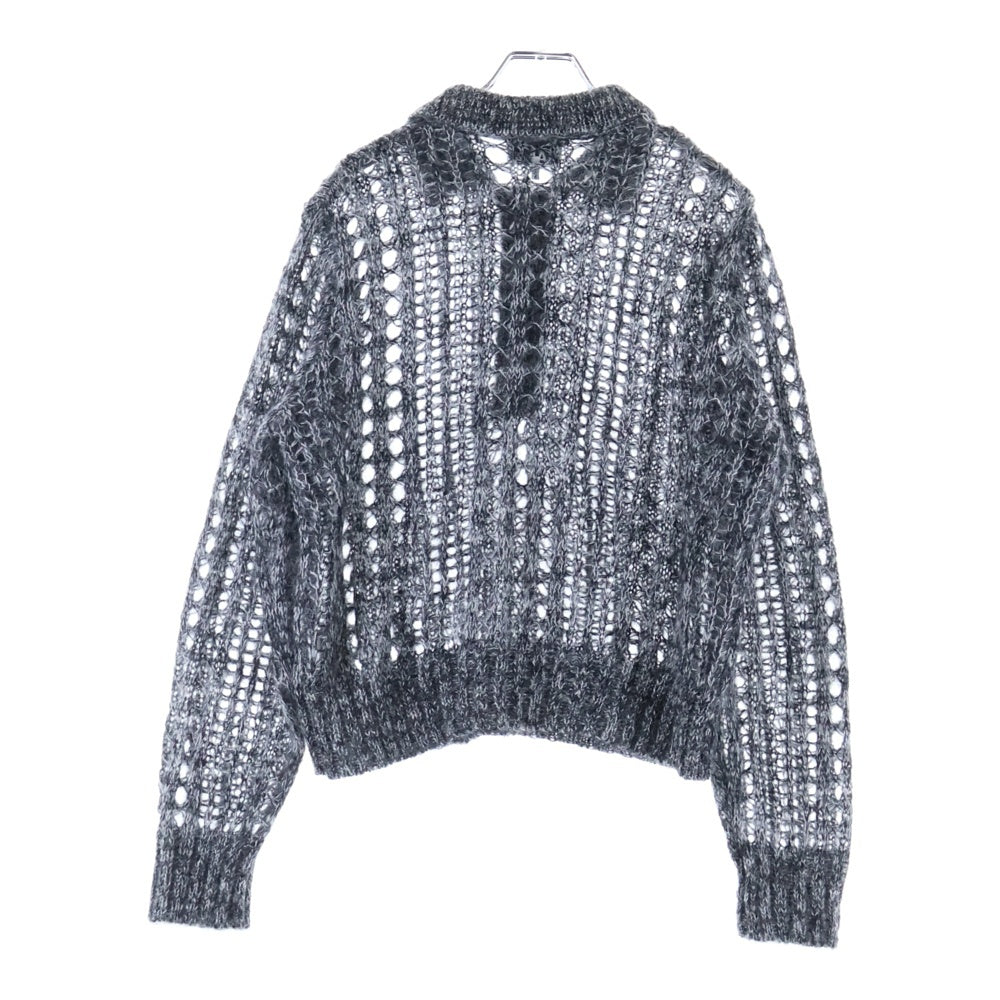 GANNI(ガニー) Mohair Lace Polo 2640 モヘヤ ローゲージニット長袖ポロシャツ グレー レディース