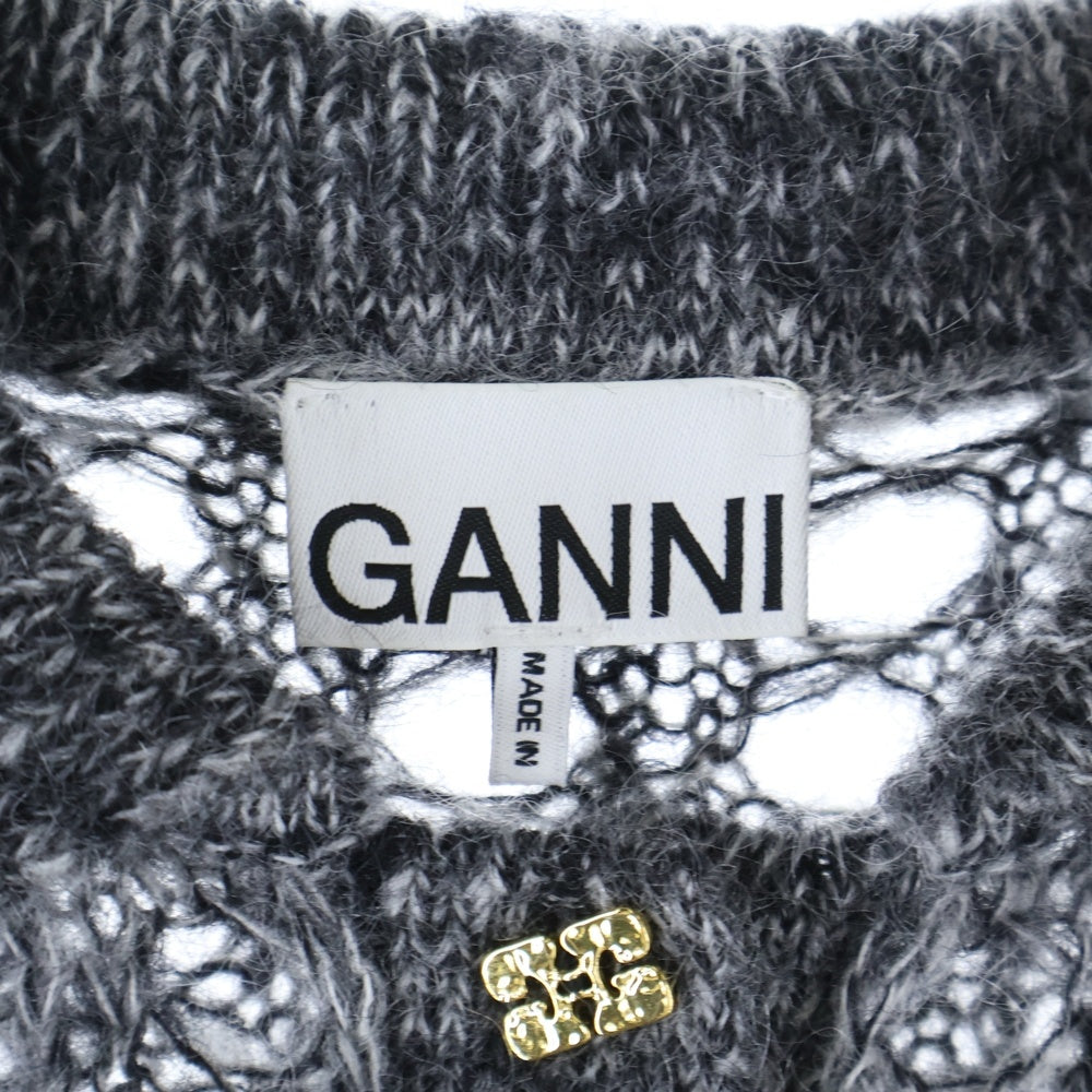 GANNI(ガニー) Mohair Lace Polo 2640 モヘヤ ローゲージニット長袖ポロシャツ グレー レディース