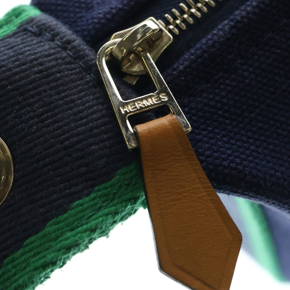 HERMES(エルメス) BRIDE A BRAC PM ブリッドアブラックPM ポーチ コットンキャンバス ブルー/グリーン