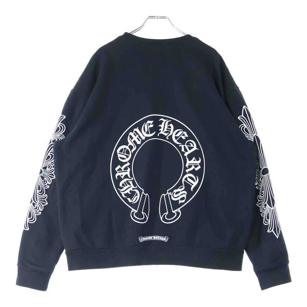 CHROME HEARTS(クロムハーツ) Horseshoe L/S Sweatshirt ホースシュープリント 袖フローラル スウェットトレーナー ブラック
