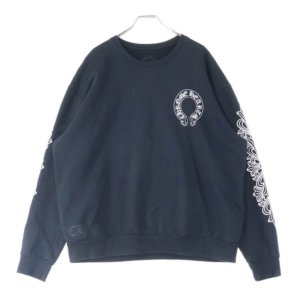 CHROME HEARTS(クロムハーツ) Horseshoe L/S Sweatshirt ホースシュープリント 袖フローラル スウェットトレーナー ブラック