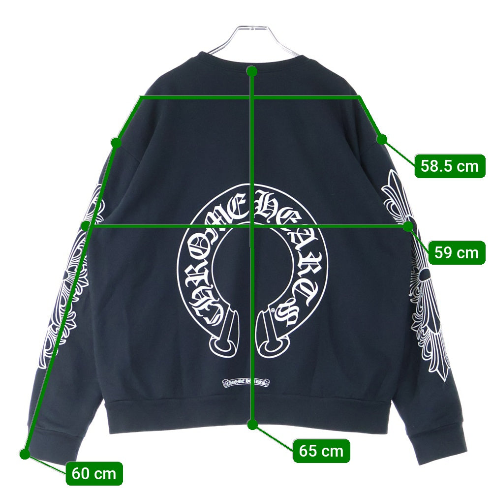 CHROME HEARTS(クロムハーツ) Horseshoe L/S Sweatshirt ホースシュープリント 袖フローラル スウェットトレーナー ブラック