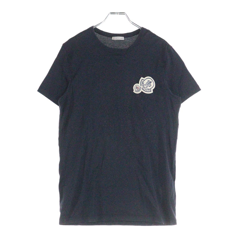 MONCLER(モンクレール) 19AW MAGLIA T-SHIRT フロントロゴ刺繍パッチ クルーネック 半袖Tシャツ カットソー ネイビー E20918032500 8390Y