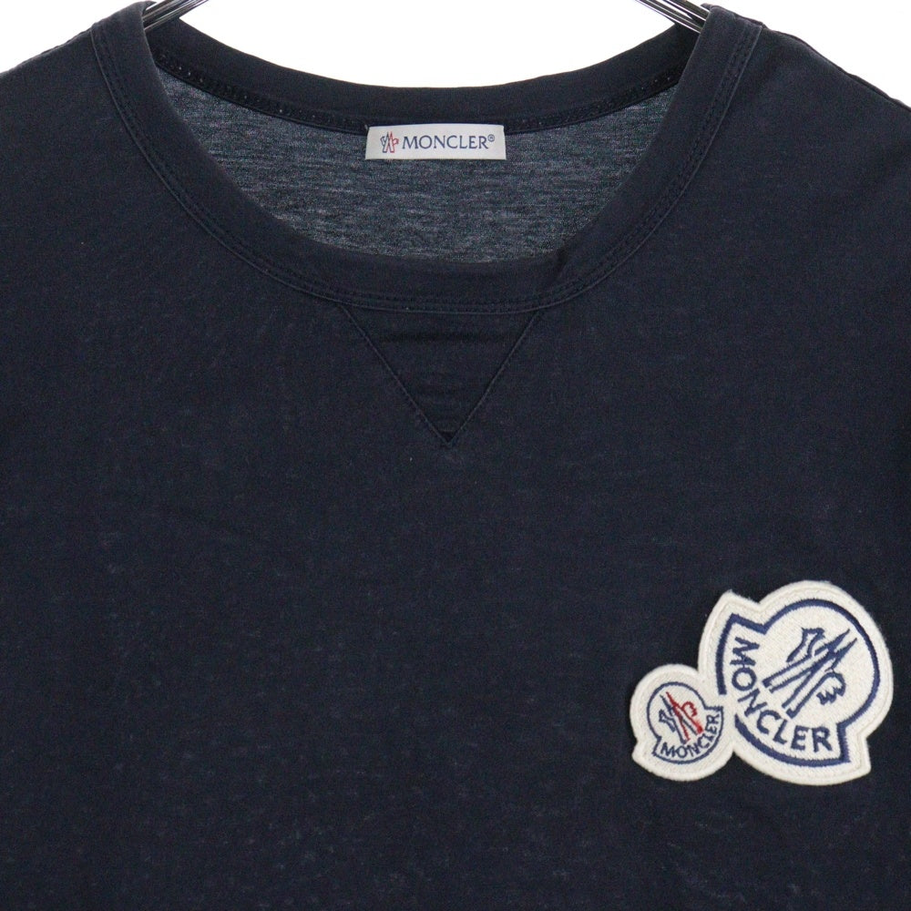 MONCLER(モンクレール) 19AW MAGLIA T-SHIRT フロントロゴ刺繍パッチ クルーネック 半袖Tシャツ カットソー ネイビー E20918032500 8390Y