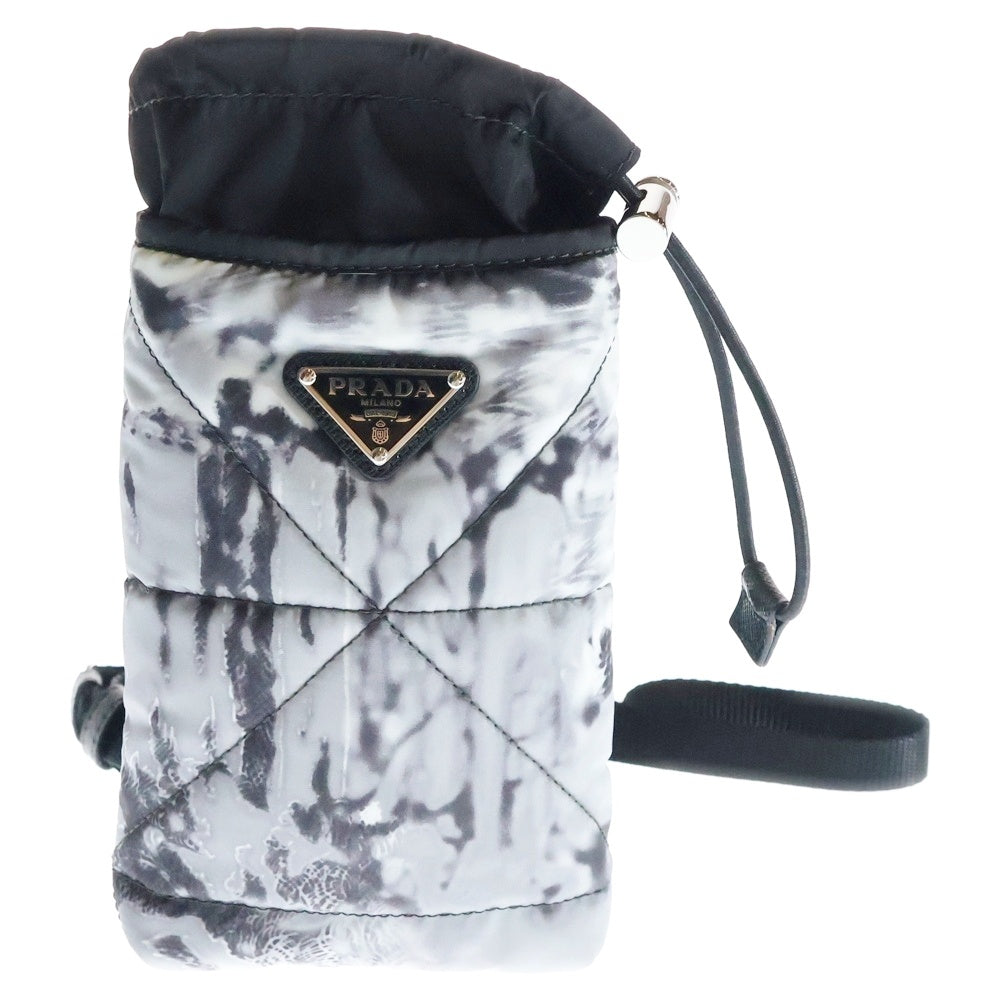 PRADA(プラダ) NYLON POACH リナイロントライアングルプレートドローストリングス ミニポーチ スマホケース グレー2ZT037