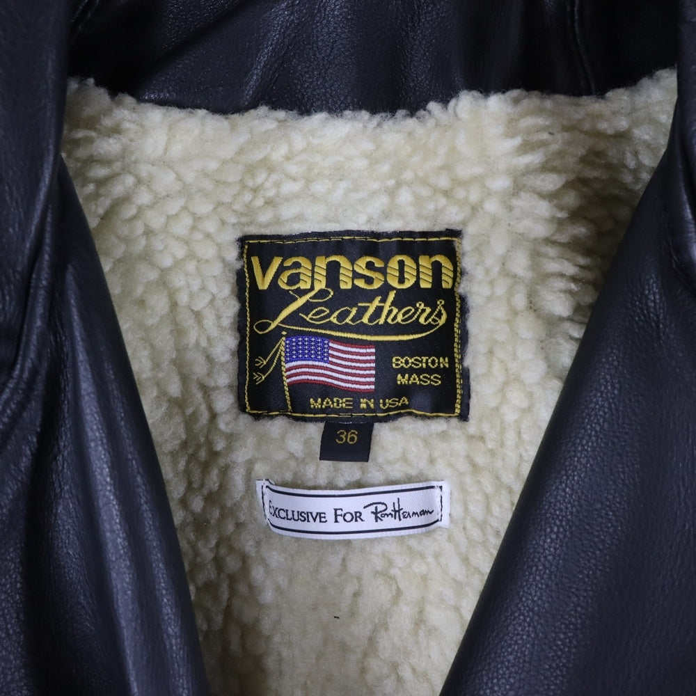 VANSON(バンソン) 16AW ×Ron Herman ロンハーマン 裏ボア レザー ダブルライダースジャケット ブラック