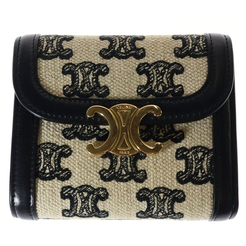 CELINE(セリーヌ) トリオンフ キャンバス スモールフラップウォレット 三つ折り財布 10D782DAW ホワイト/ブラック