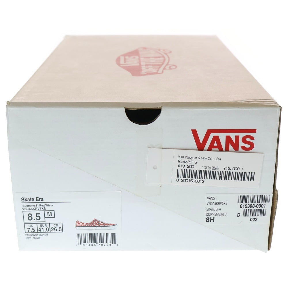 SUPREME(シュプリーム) ×VANS Skate Era Monogram S Logo バンズ スケート エラ モノグラムSロゴ ローカットスニーカー レッド US8.5/26.5cm