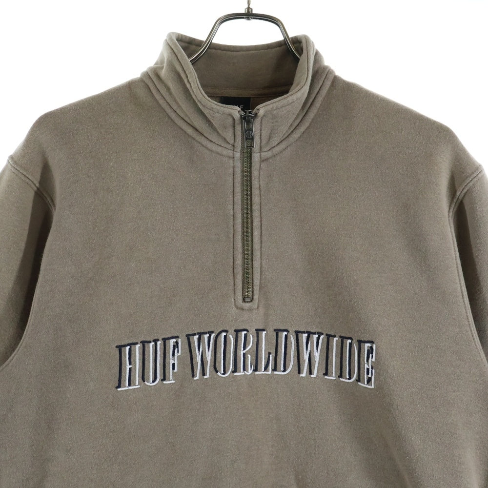 HUF(ハフ) SHADOW SERIF 1/4 ZIP MOCKNECK FL00157 ハーフジップ スウェット トレーナー ベージュ