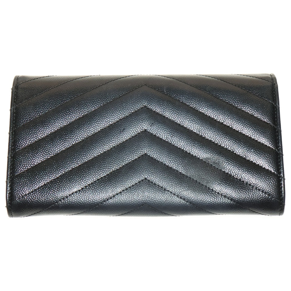 SAINT LAURENT PARIS(サンローランパリ) カサンドラ Vステッチ ラージフラップ レザーロングウォレット 長財布 GUE372264 ブラック