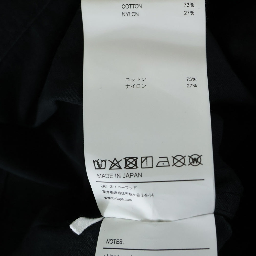 WTAPS(ダブルタップス) 22SS SCOUT LS NYCo TUSSAH バッククロス刺繍ノーカラージャケット ブラック 221WVDT-SHM04