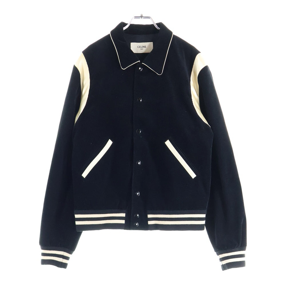 CELINE(セリーヌ) 19AW Teddy Jacket in Corduroy 2V191824D サテン切替 コーデュロイ テディジャケット ブルゾン スタジアムジャケット スタジャン ブラック