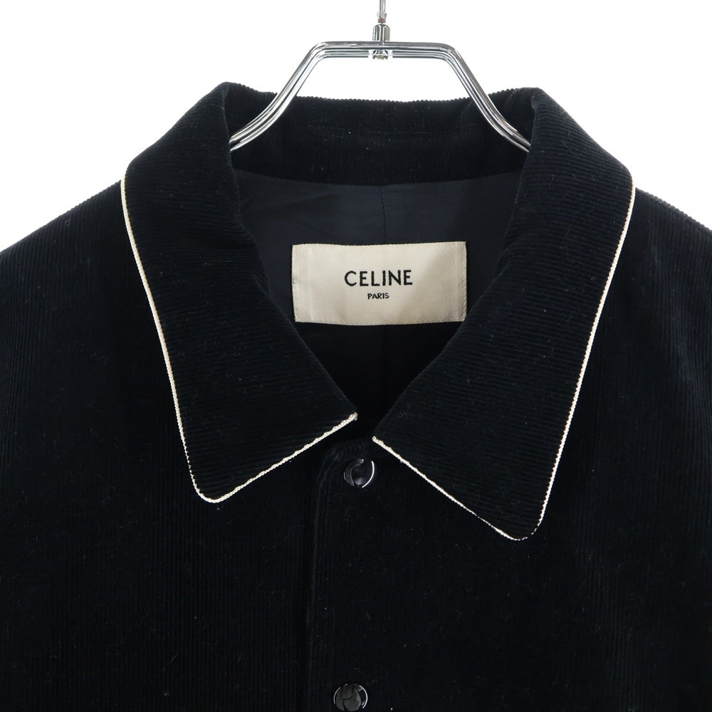 CELINE(セリーヌ) 19AW Teddy Jacket in Corduroy 2V191824D サテン切替 コーデュロイ テディジャケット ブルゾン スタジアムジャケット スタジャン ブラック