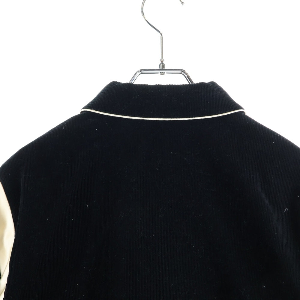 CELINE(セリーヌ) 19AW Teddy Jacket in Corduroy 2V191824D サテン切替 コーデュロイ テディジャケット ブルゾン スタジアムジャケット スタジャン ブラック