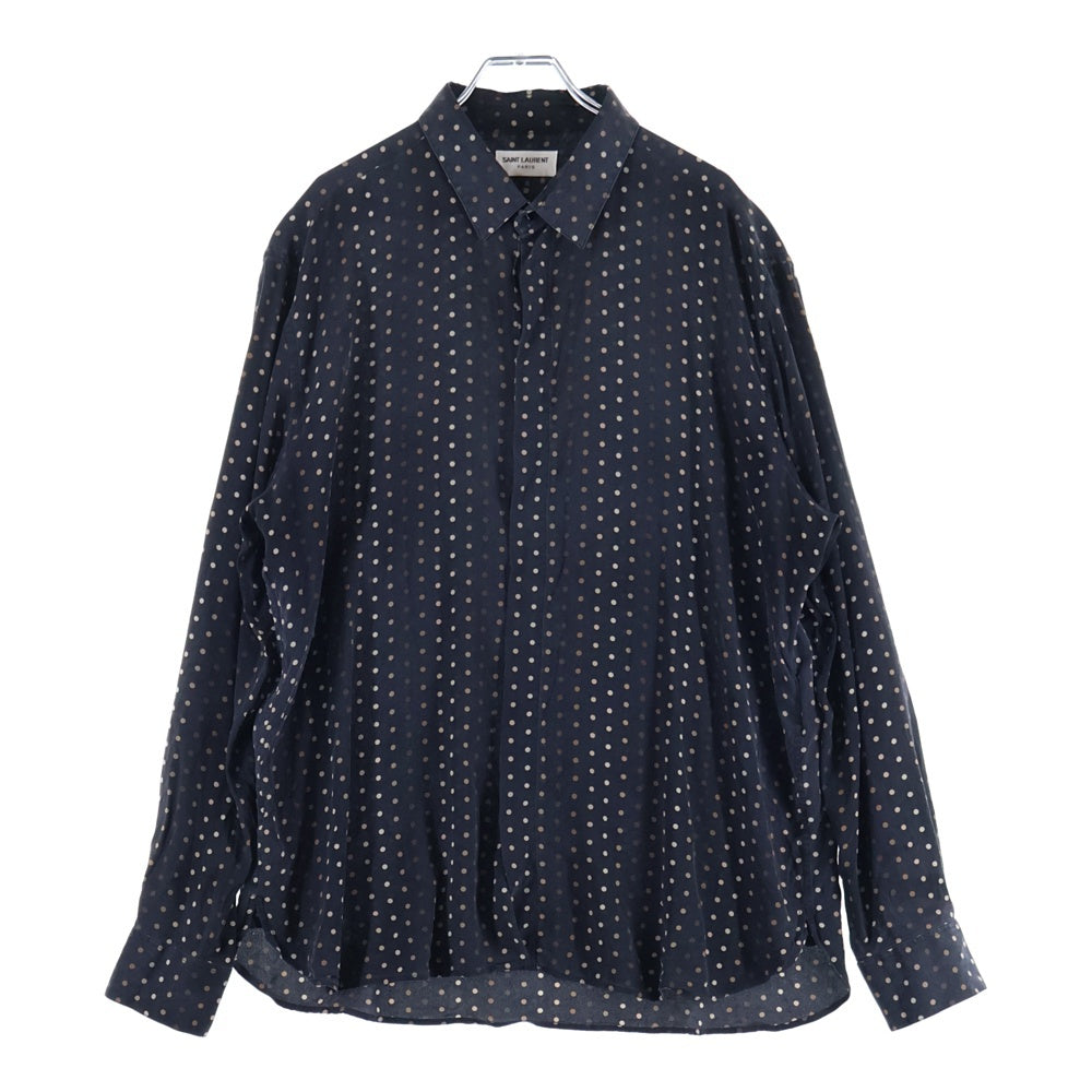 SAINT LAURENT PARIS(サンローランパリ) Polka Dot Print Shirt 646850 Y2G41 ドット柄シルク長袖シャツ ブラック