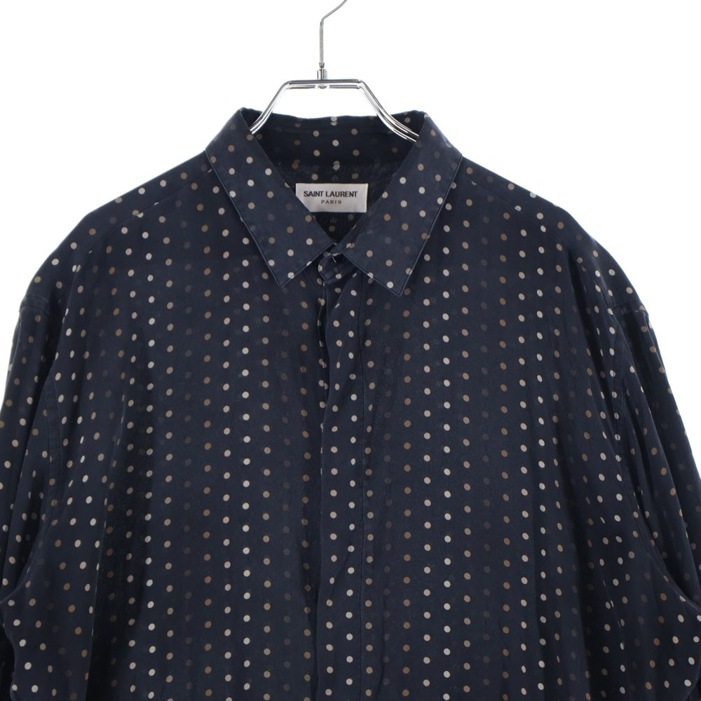 SAINT LAURENT PARIS(サンローランパリ) Polka Dot Print Shirt 646850 Y2G41 ドット柄シルク長袖シャツ ブラック