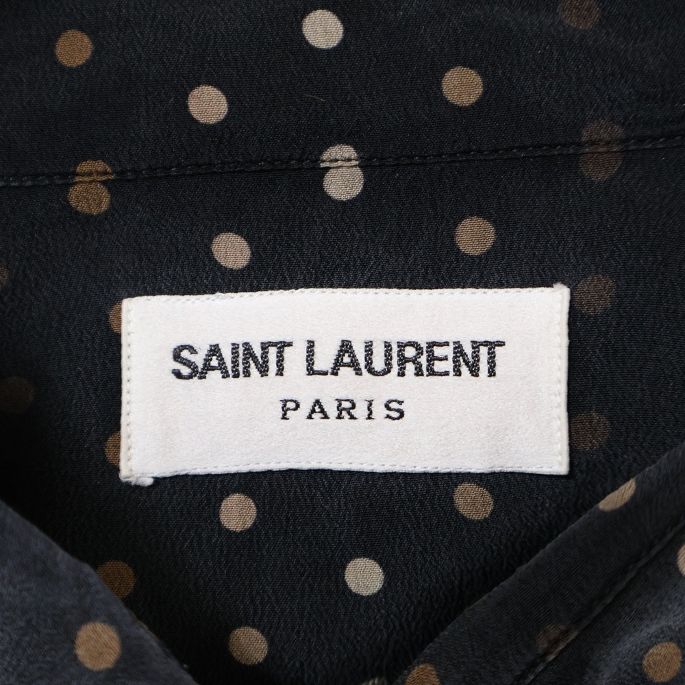 SAINT LAURENT PARIS(サンローランパリ) Polka Dot Print Shirt 646850 Y2G41 ドット柄シルク長袖シャツ ブラック