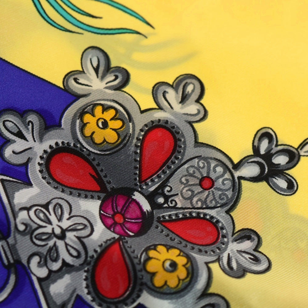 HERMES(エルメス) 90 PARURES DES SABLES シルクカレ90スカーフ ブルー/イエロー