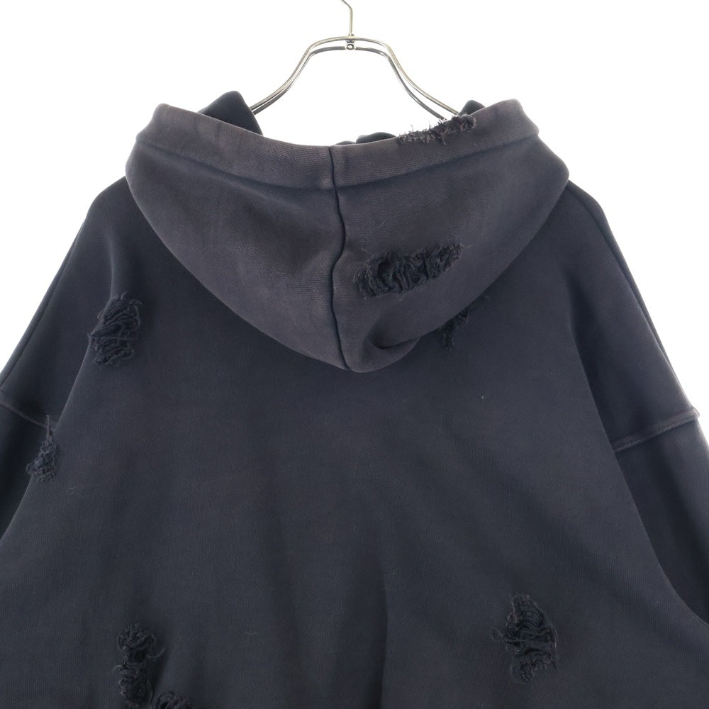 THUG CLUB(サグクラブ) ROCK HOODIE TC24SS0401 ロックフーディ ダメージ加工スウェットパーカー ブラック