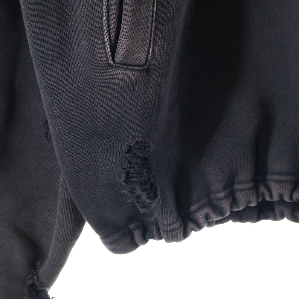 THUG CLUB(サグクラブ) ROCK HOODIE TC24SS0401 ロックフーディ ダメージ加工スウェットパーカー ブラック