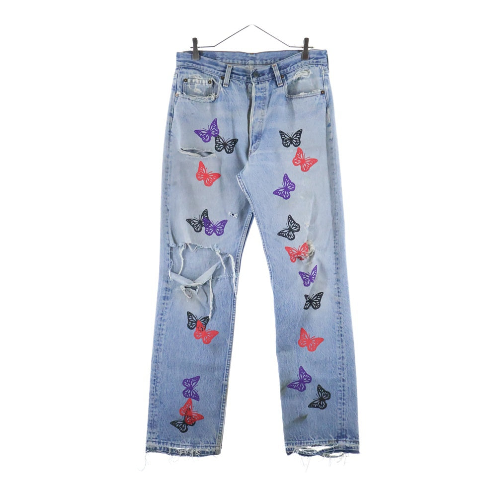 Levi's(リーバイス) ×About Dreams 501 Butterfly Denim ×アバウトドリームズ バタフライプリント リメイクデニムパンツ インディゴ